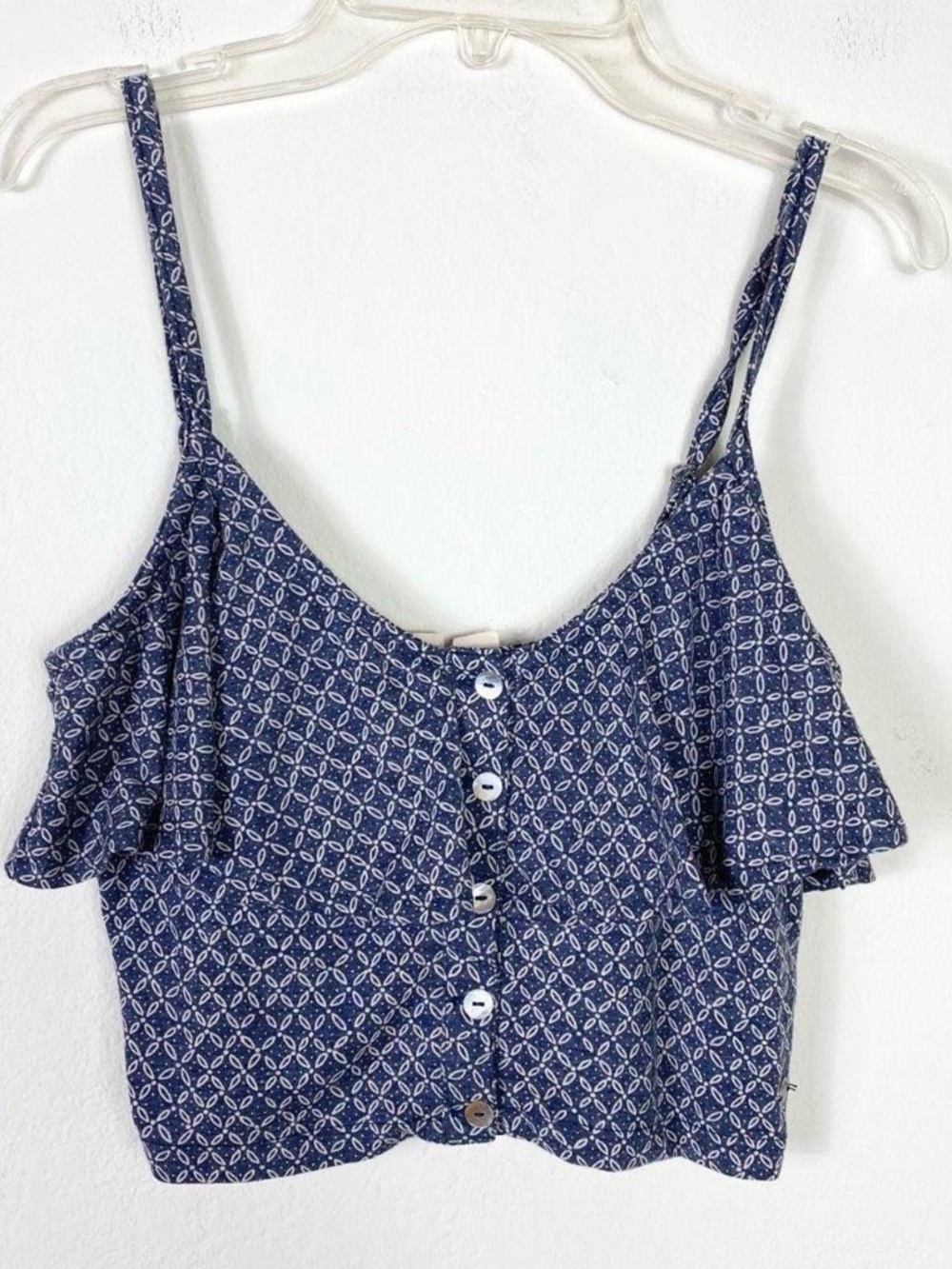 Blue Printed Cropped Tank Top